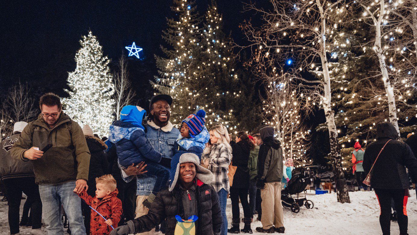 Attendees enjoying the tree lighting ceremony in Estes Park